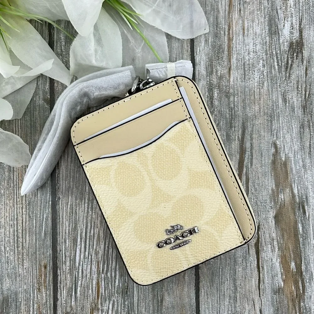 Coach Limited Zip Card Case In Signature Canvas Butter Yellow Wallet Bag Purse
